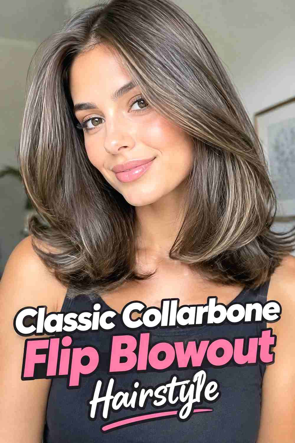 1. Classic Collarbone Flip Blowout Hairstyle