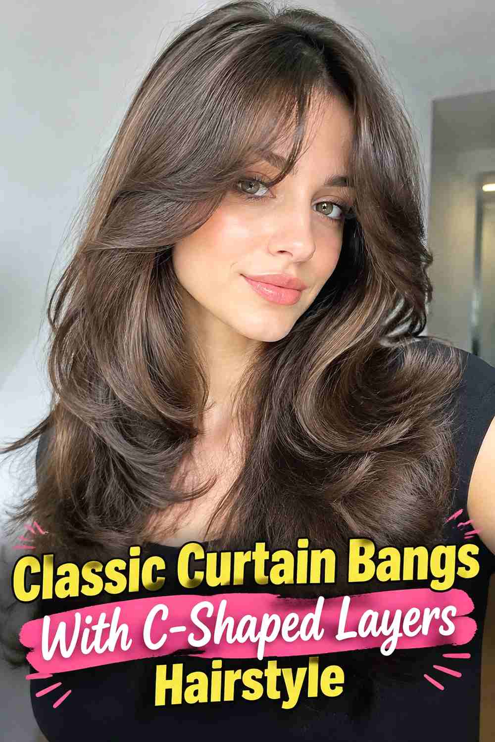 1. Classic Curtain Bangs With C Shaped Layers Hairstyle