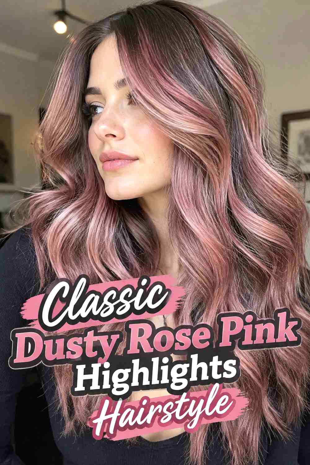 1. Classic Dusty Rose Pink Highlights Hairstyle