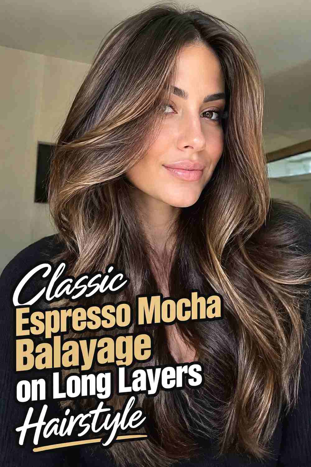 1. Classic Espresso Mocha Balayage On Long Layers Hairstyle