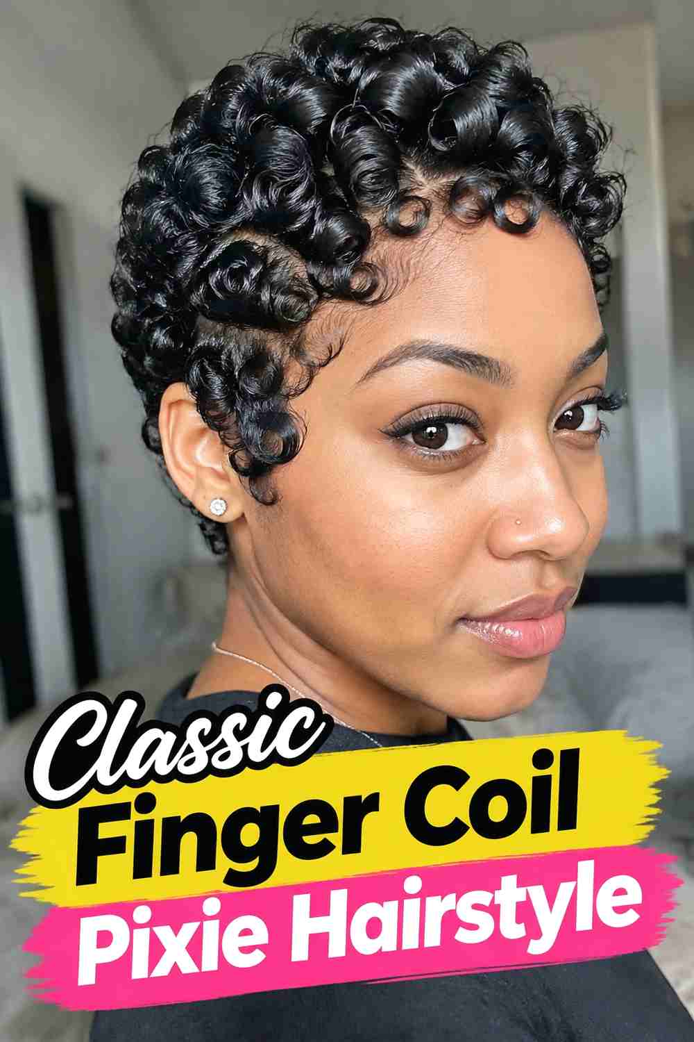 1. Classic Finger Coil Pixie Hairstyle