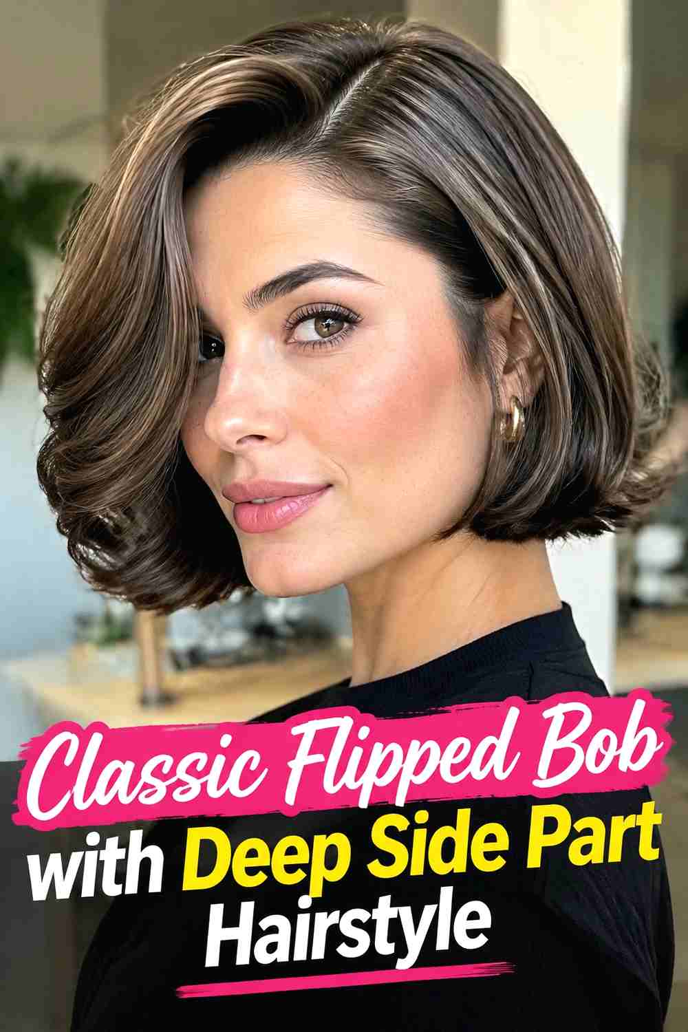 1. Classic Flipped Bob With Deep Side Part Hairstyle