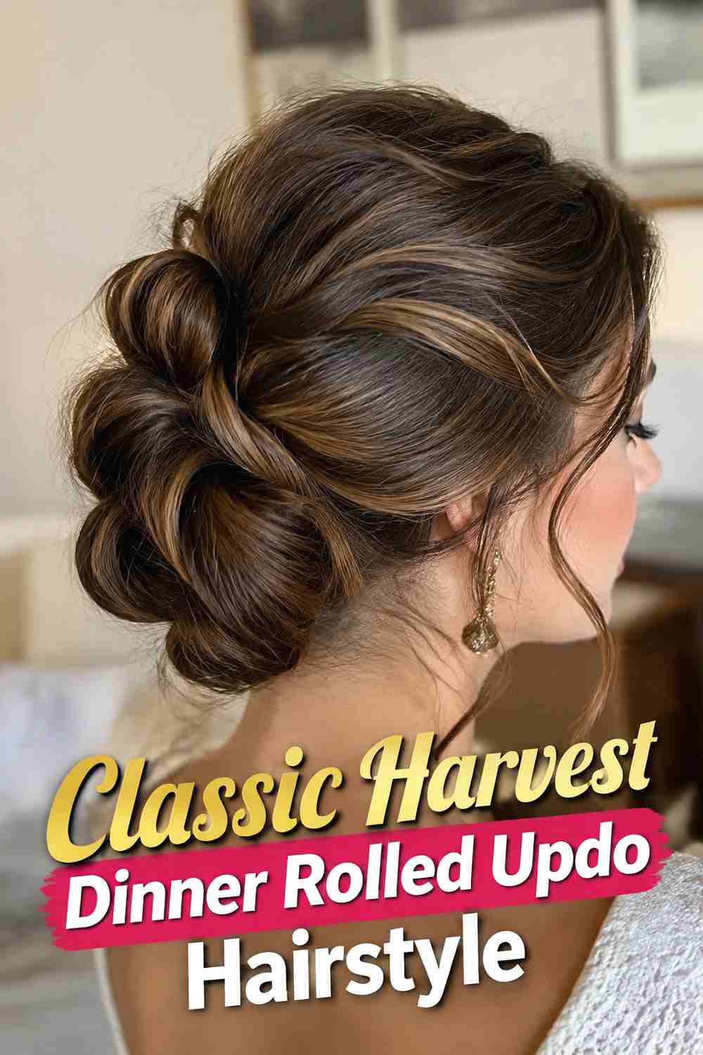 1. Classic Harvest Dinner Rolled Updo Hairstyle