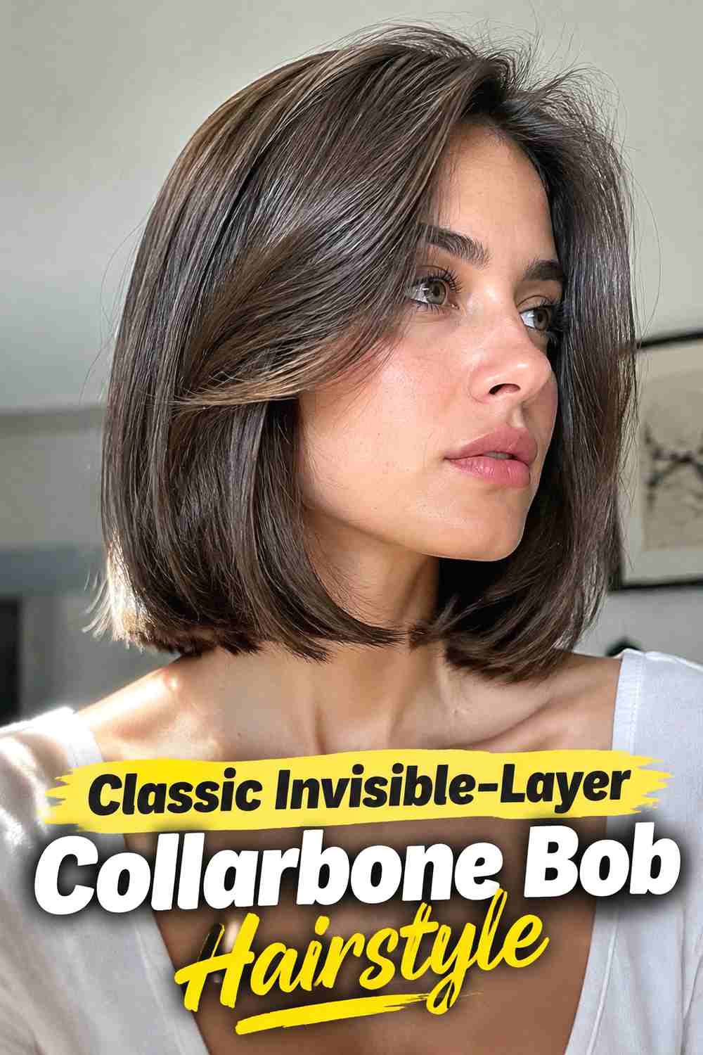 1. Classic Invisible Layer Collarbone Bob Hairstyle