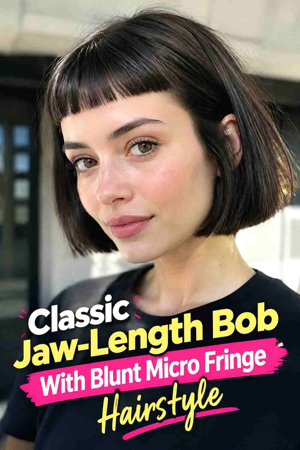 1. Classic Jaw Length Bob With Blunt Micro Fringe Hairstyle
