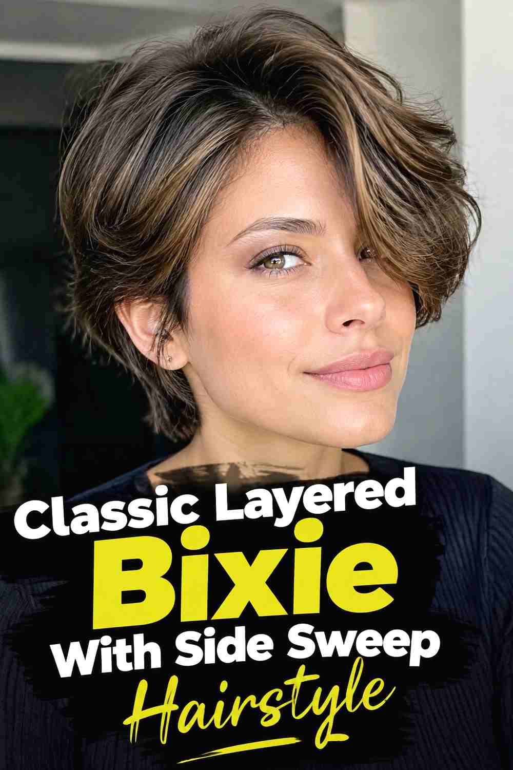 1. Classic Layered Bixie With Side Sweep Hairstyle