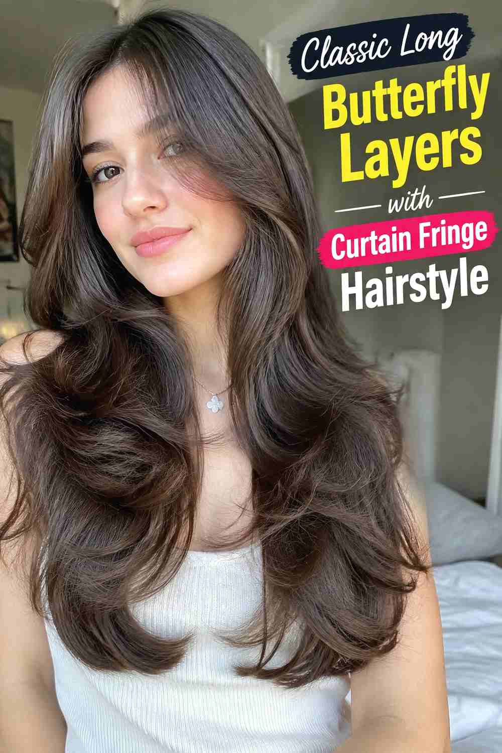 1. Classic Long Butterfly Layers With Curtain Fringe Hairstyle