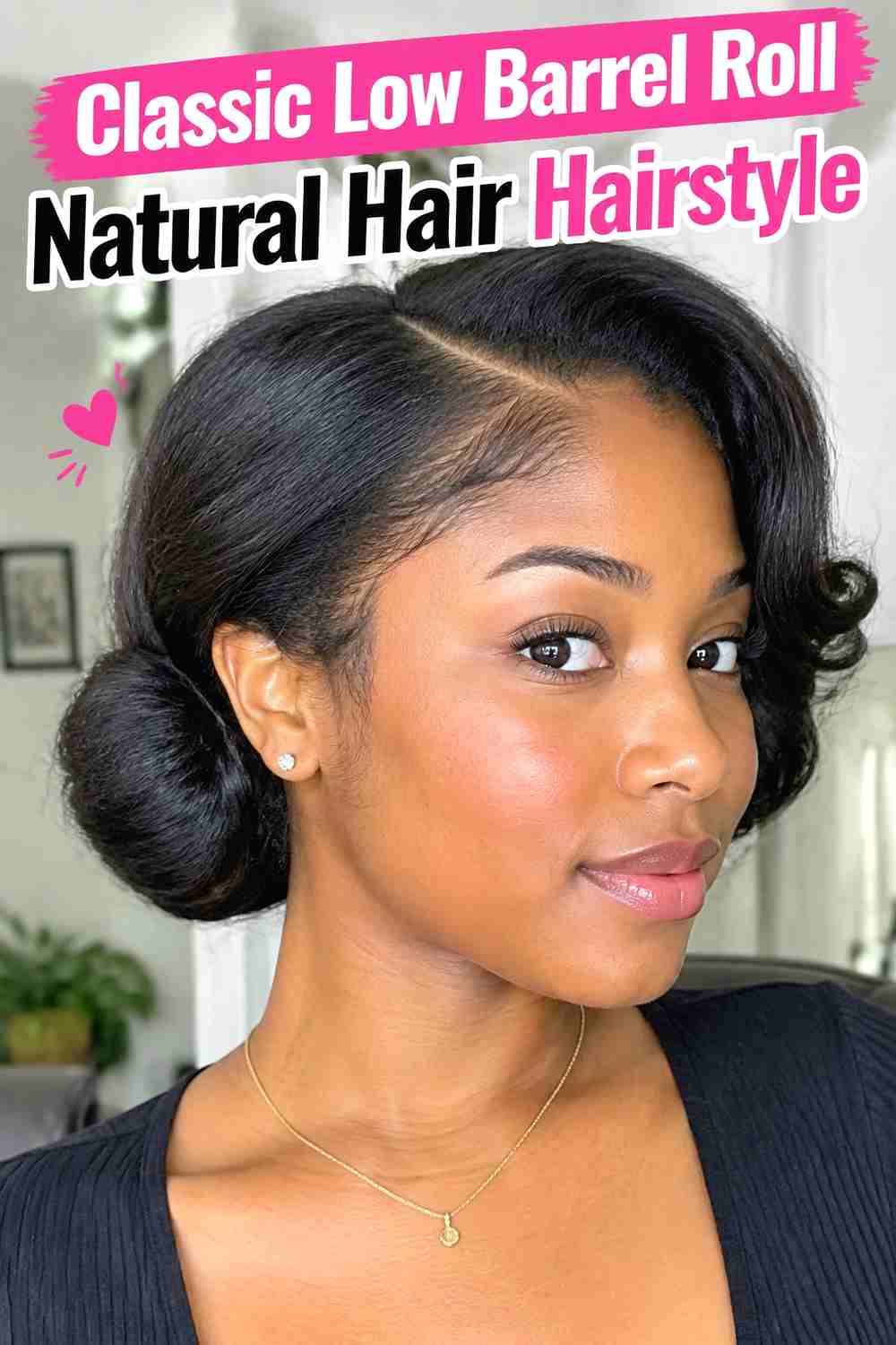 1. Classic Low Barrel Roll Natural Hair Hairstyle