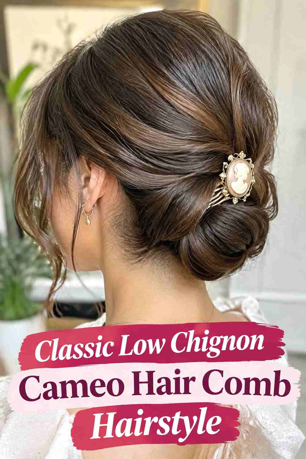 1. Classic Low Chignon Cameo Hair Comb Hairstyle