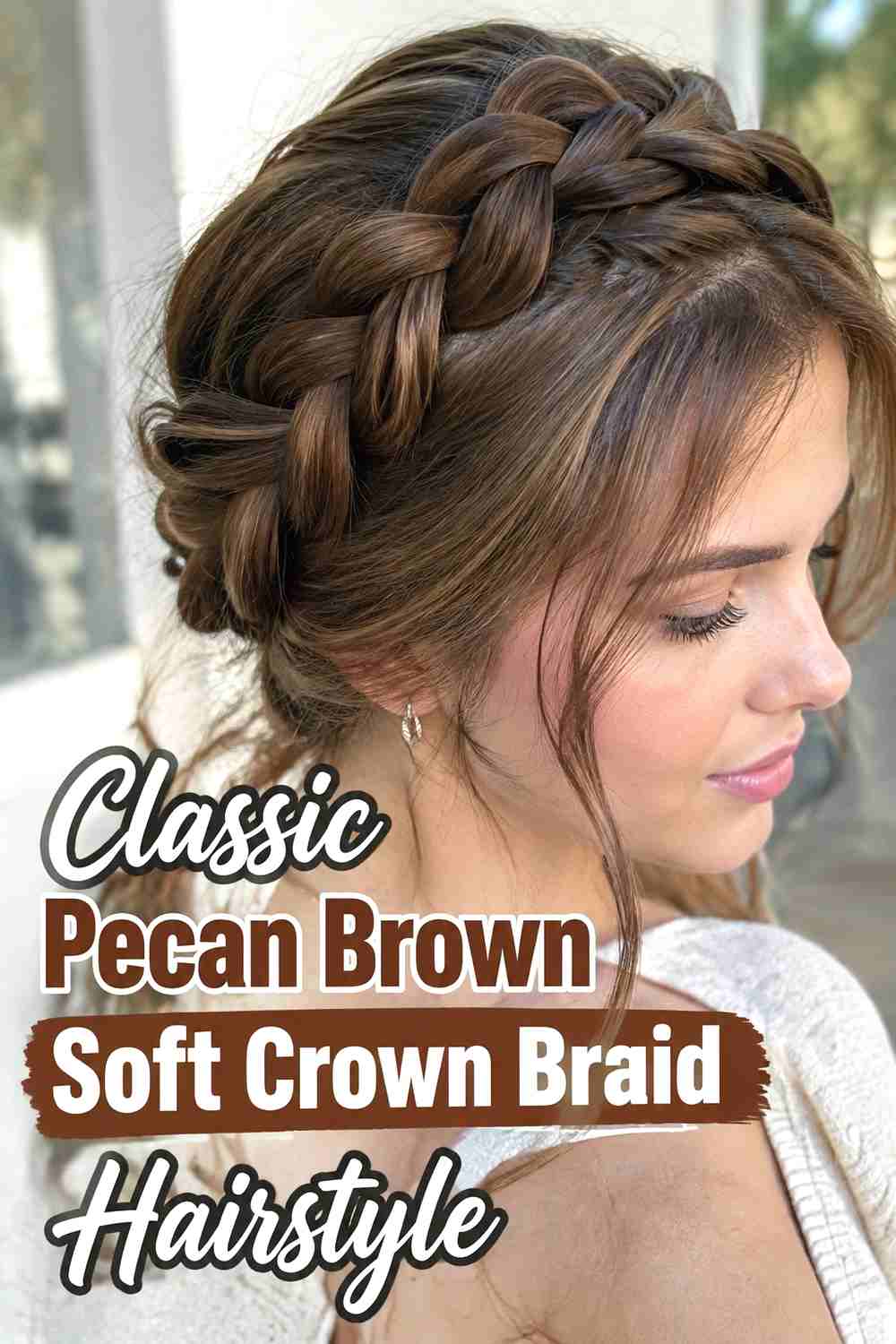 1. Classic Pecan Brown Soft Crown Braid Hairstyle