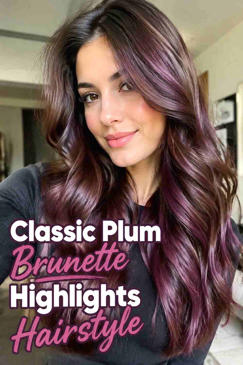 1. Classic Plum Brunette Highlights Hairstyle