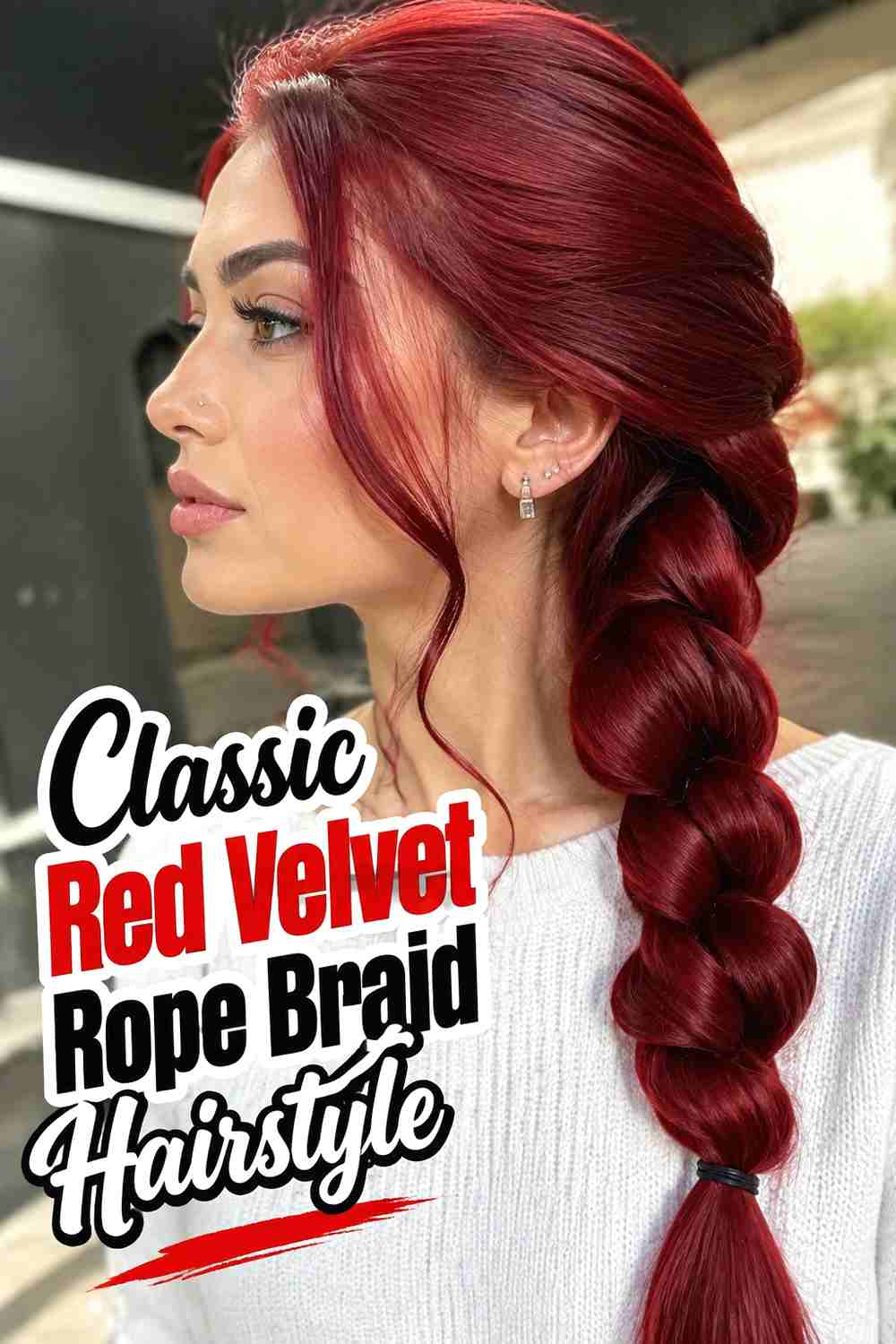 1. Classic Red Velvet Rope Braid Hairstyle