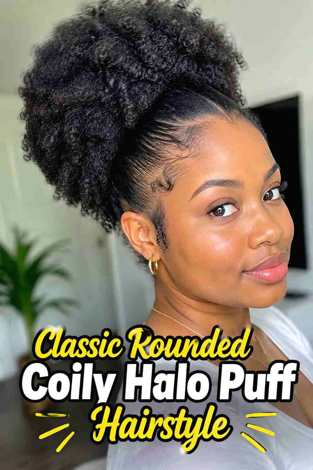 1. Classic Rounded Coily Halo Puff Hairstyle