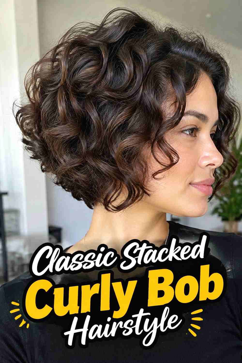 1. Classic Stacked Curly Bob Hairstyle