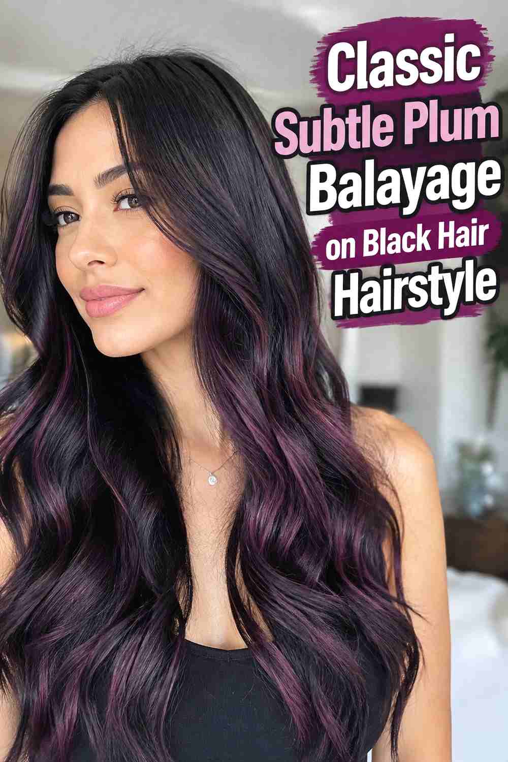 1. Classic Subtle Plum Balayage On Black Hair Hairstyle