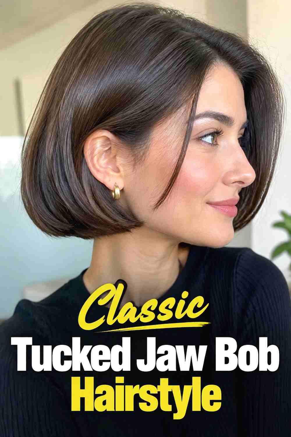 1. Classic Tucked Jaw Bob Hairstyle