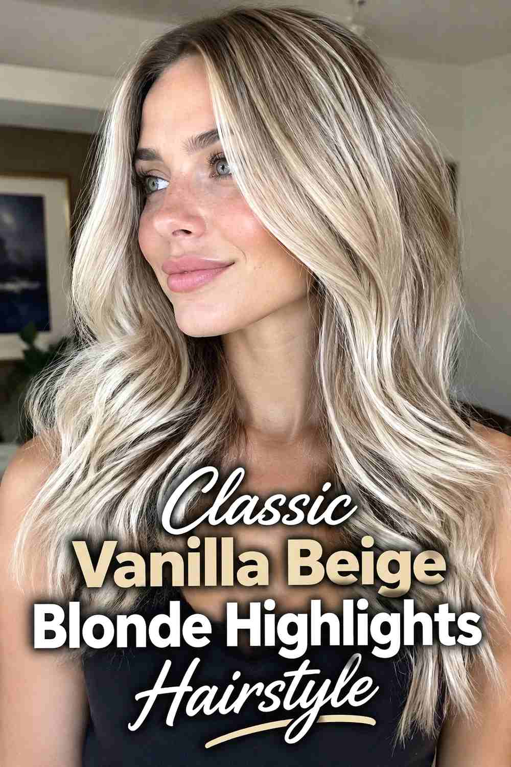 1. Classic Vanilla Beige Blonde Highlights Hairstyle