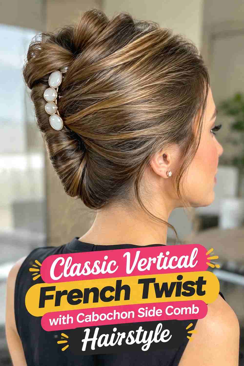 2. Classic Vertical French Twist With Cabochon Side Comb Hairstyle