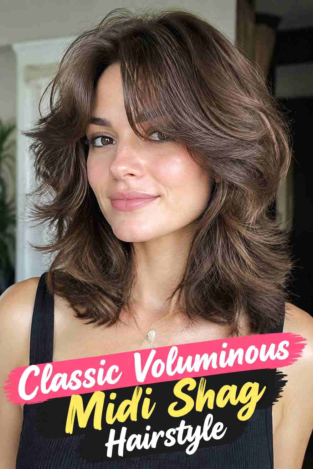 1. Classic Voluminous Midi Shag Hairstyle