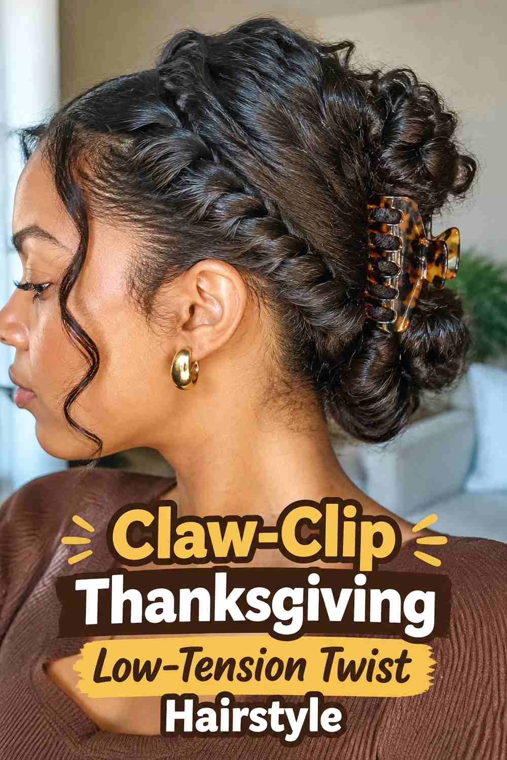 17. Claw Clip Thanksgiving Low Tension Twist Hairstyle