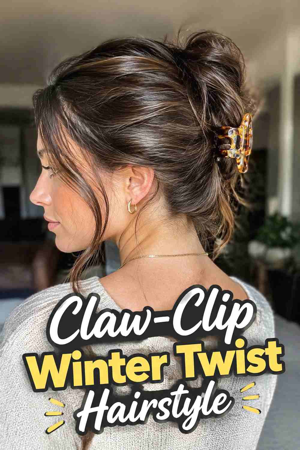 6. Claw Clip Winter Twist Hairstyle