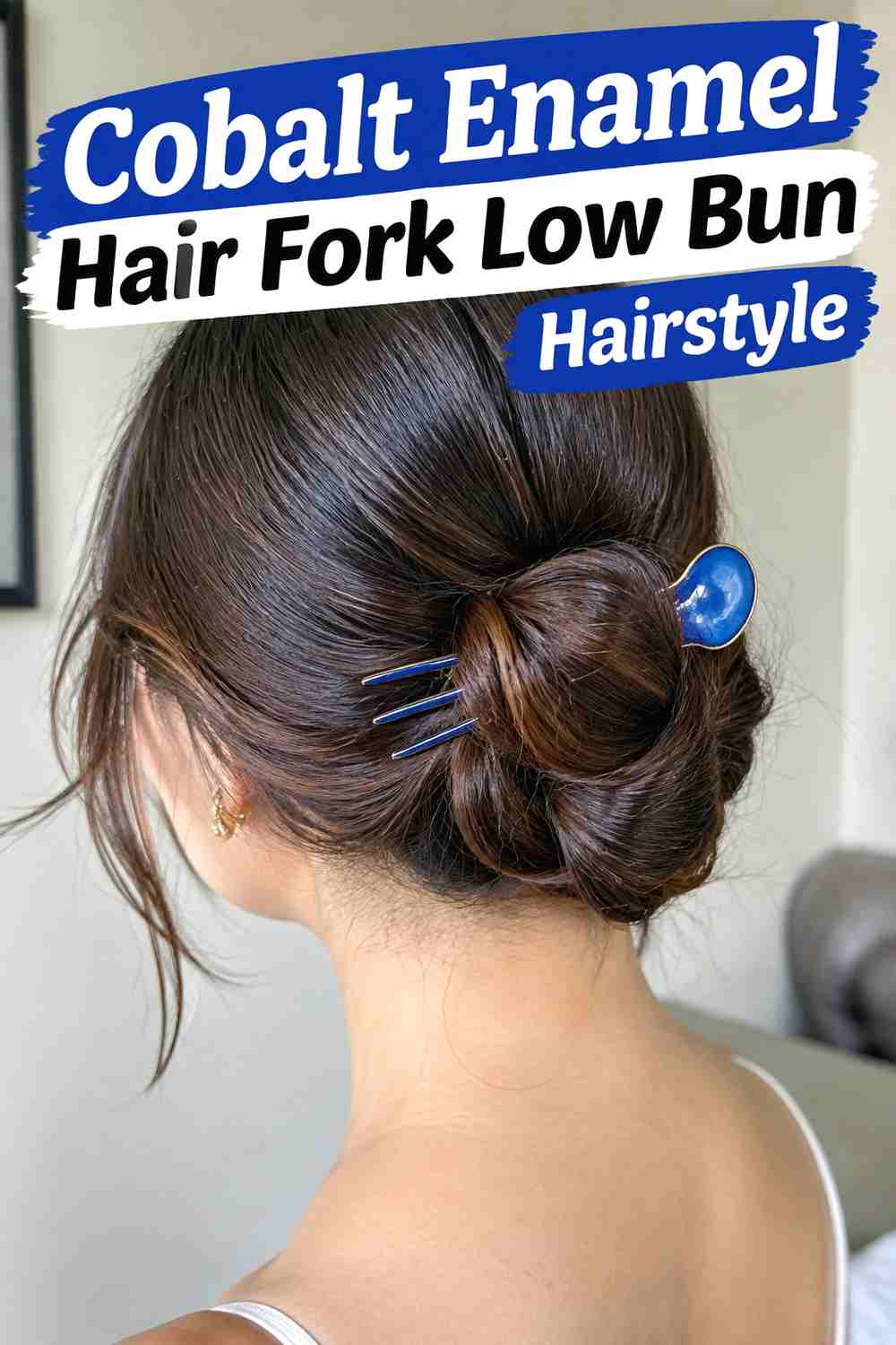 1. Cobalt Enamel Hair Fork Low Bun Hairstyle