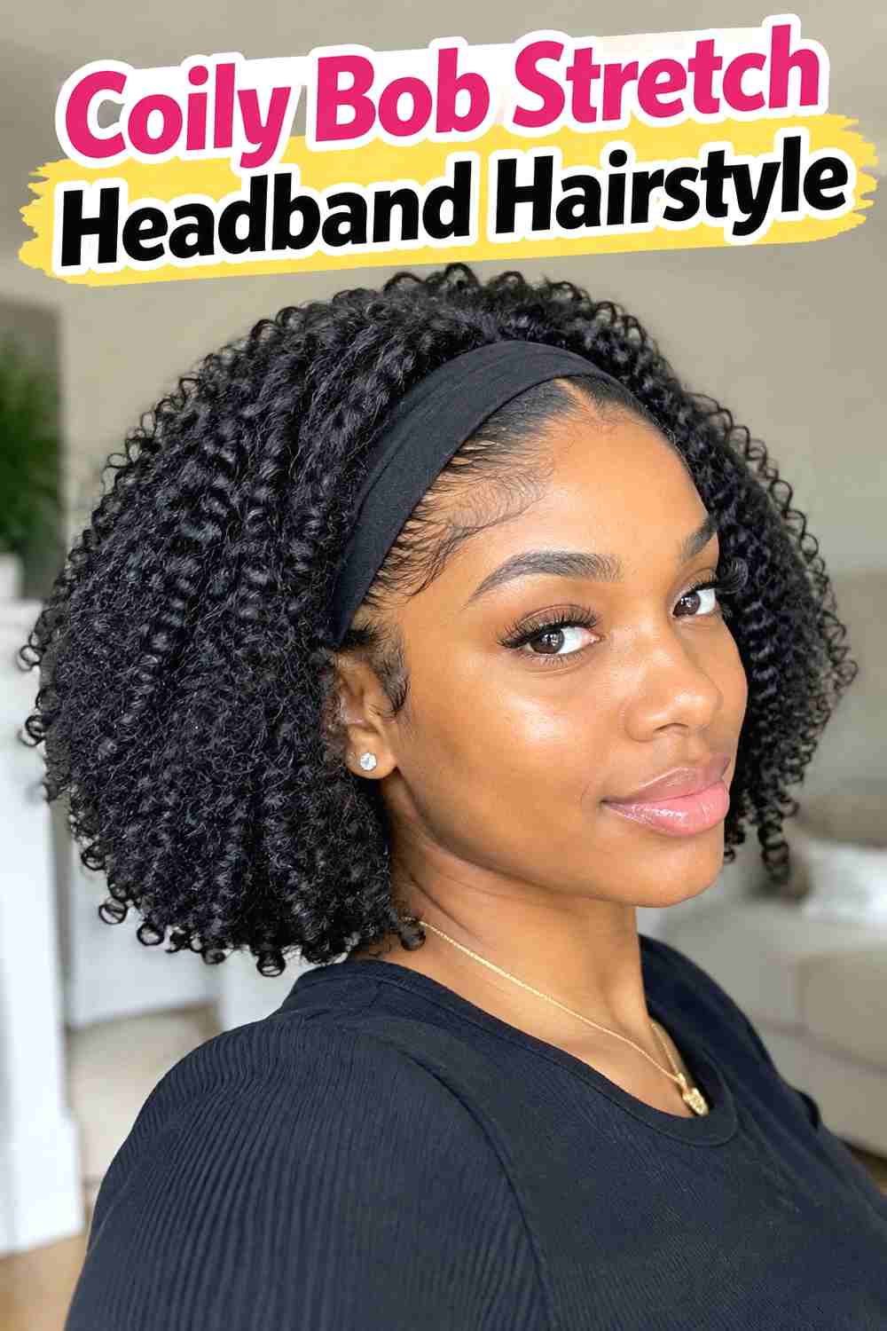 6. Coily Bob Stretch Headband Hairstyle