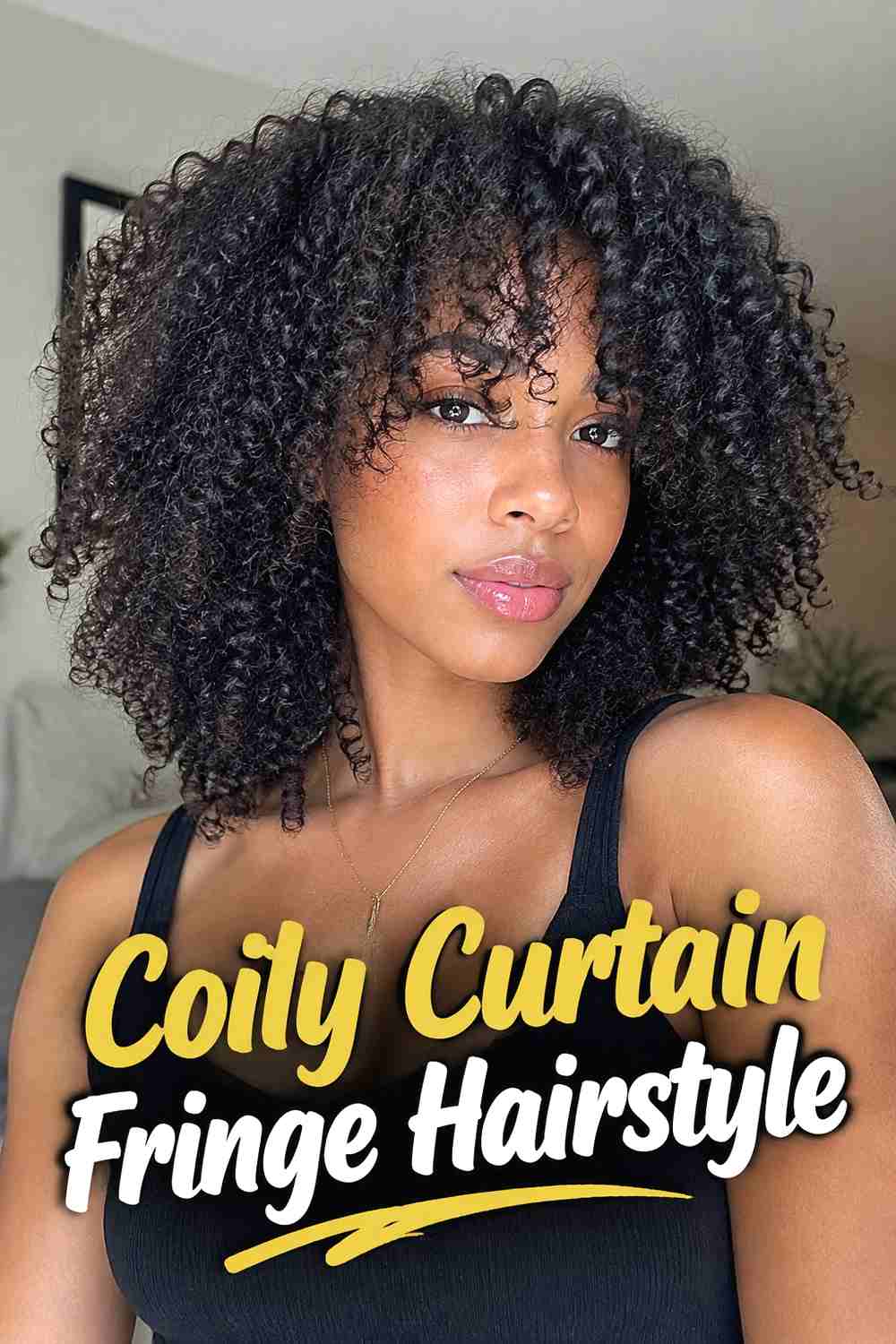8. Coily Curtain Fringe Hairstyle