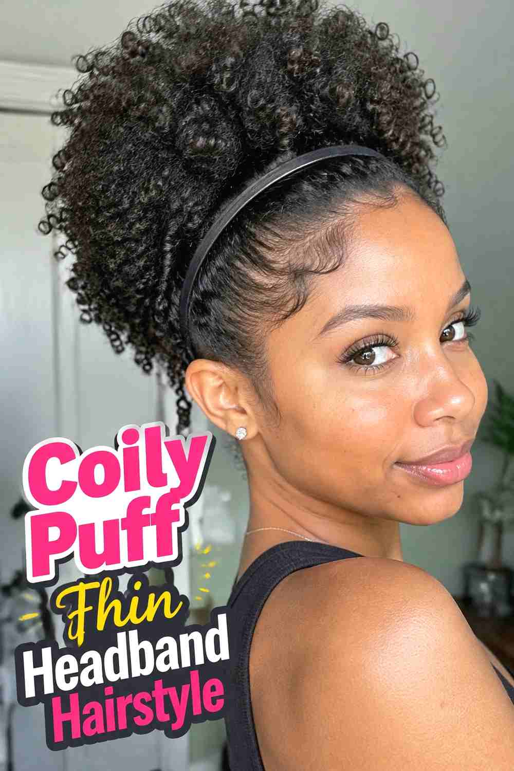 17. Coily Puff Thin Headband Hairstyle