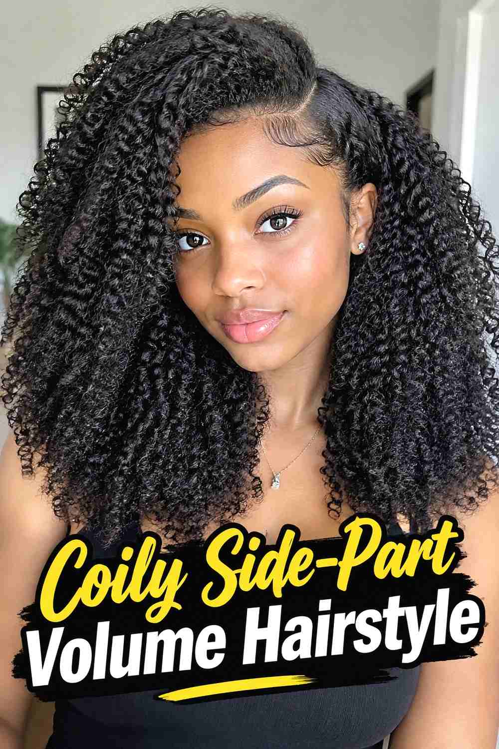 9. Coily Side Part Volume Hairstyle
