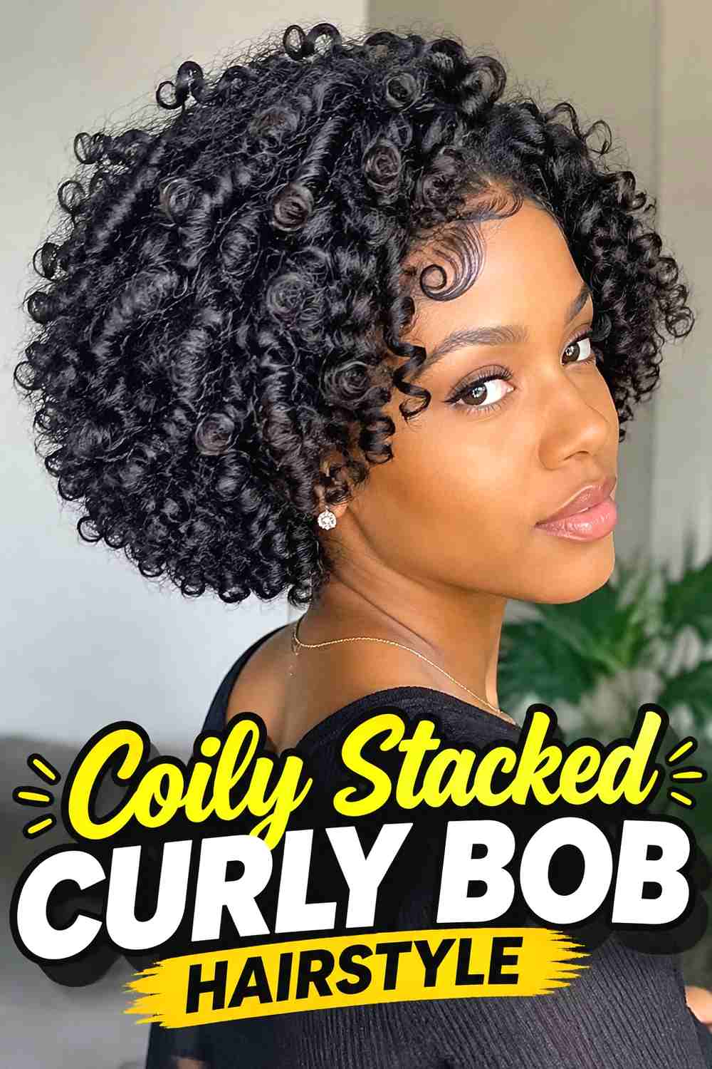 9. Coily Stacked Curly Bob Hairstyle