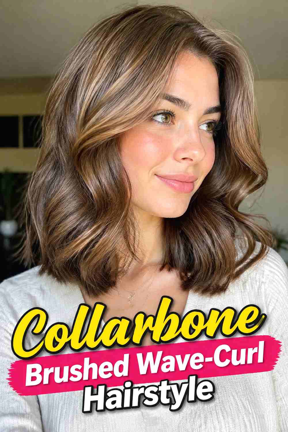 10. Collarbone Brushed Wave Curl Hairstyle