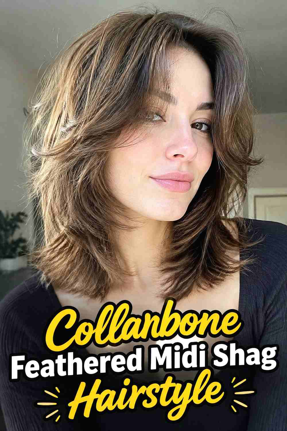 16. Collarbone Feathered Midi Shag Hairstyle