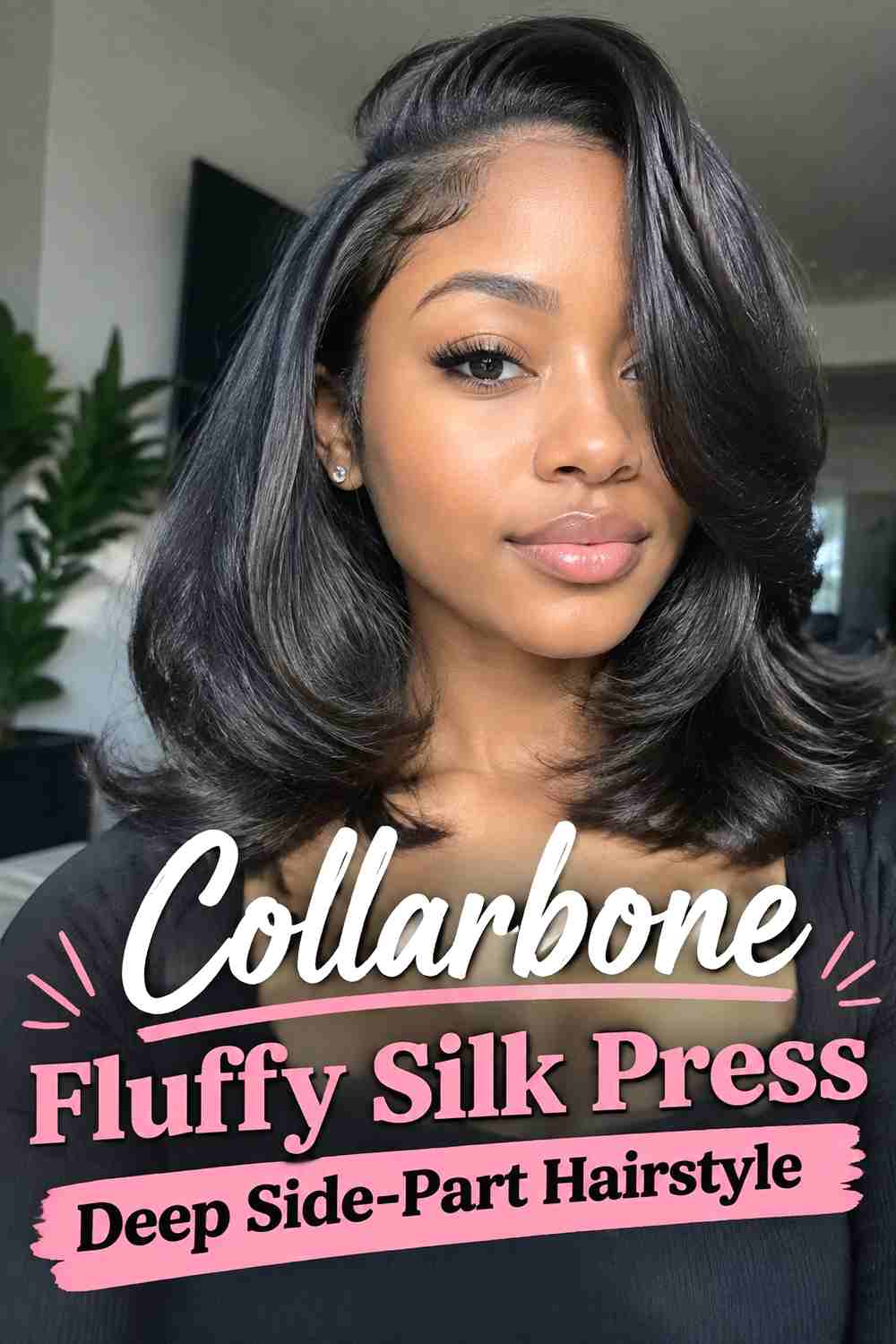 10. Collarbone Fluffy Silk Press Deep Side Part Hairstyle