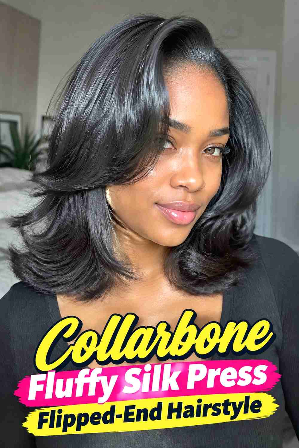 7. Collarbone Fluffy Silk Press Flipped End Hairstyle