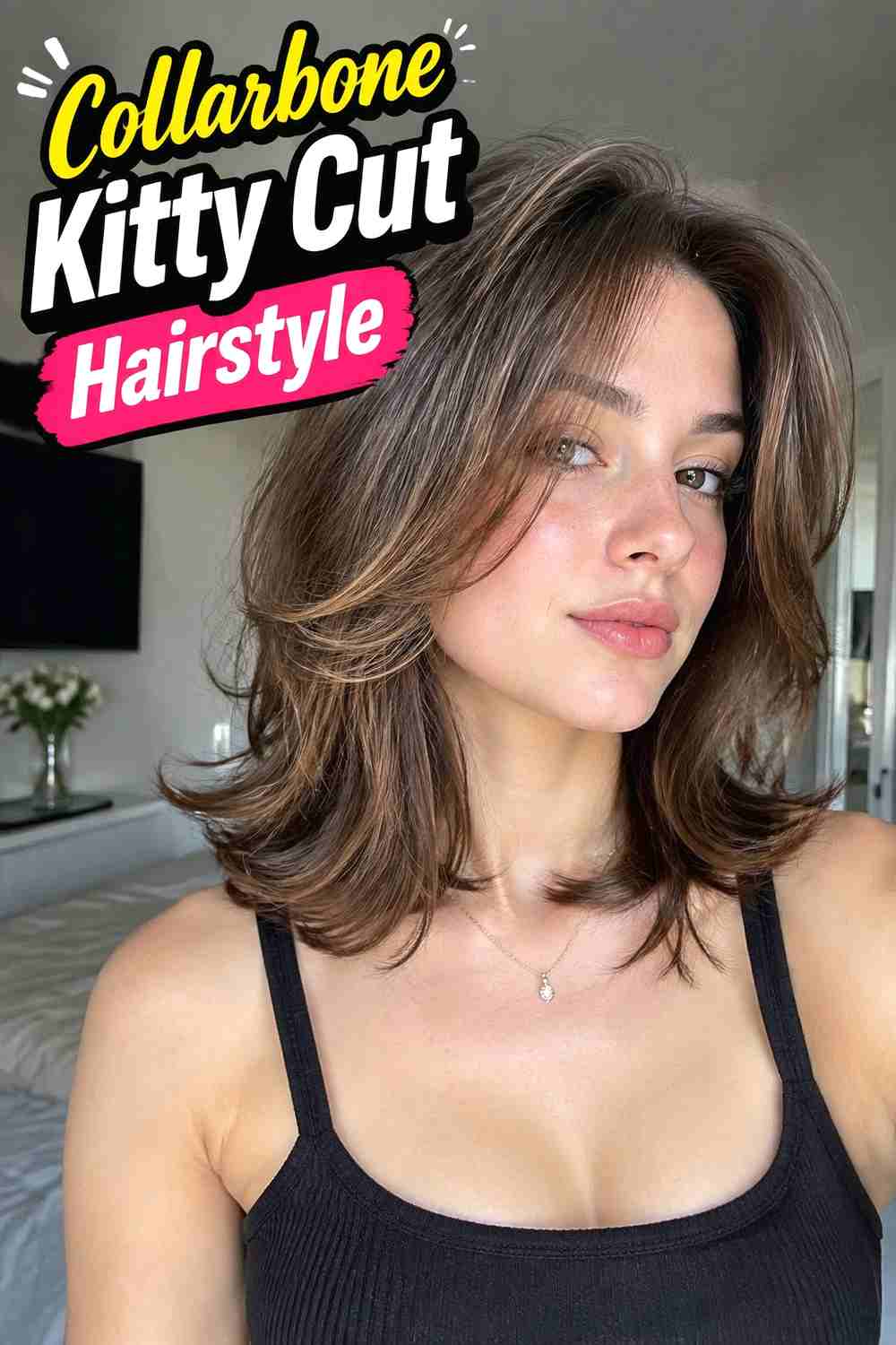 3. Collarbone Kitty Cut Hairstyle