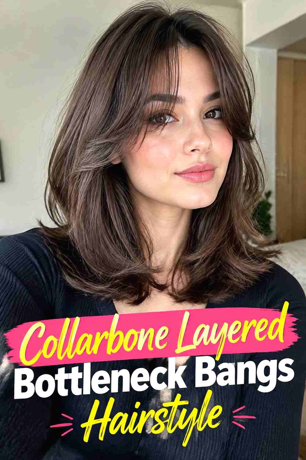 10. Collarbone Layered Bottleneck Bangs Hairstyle