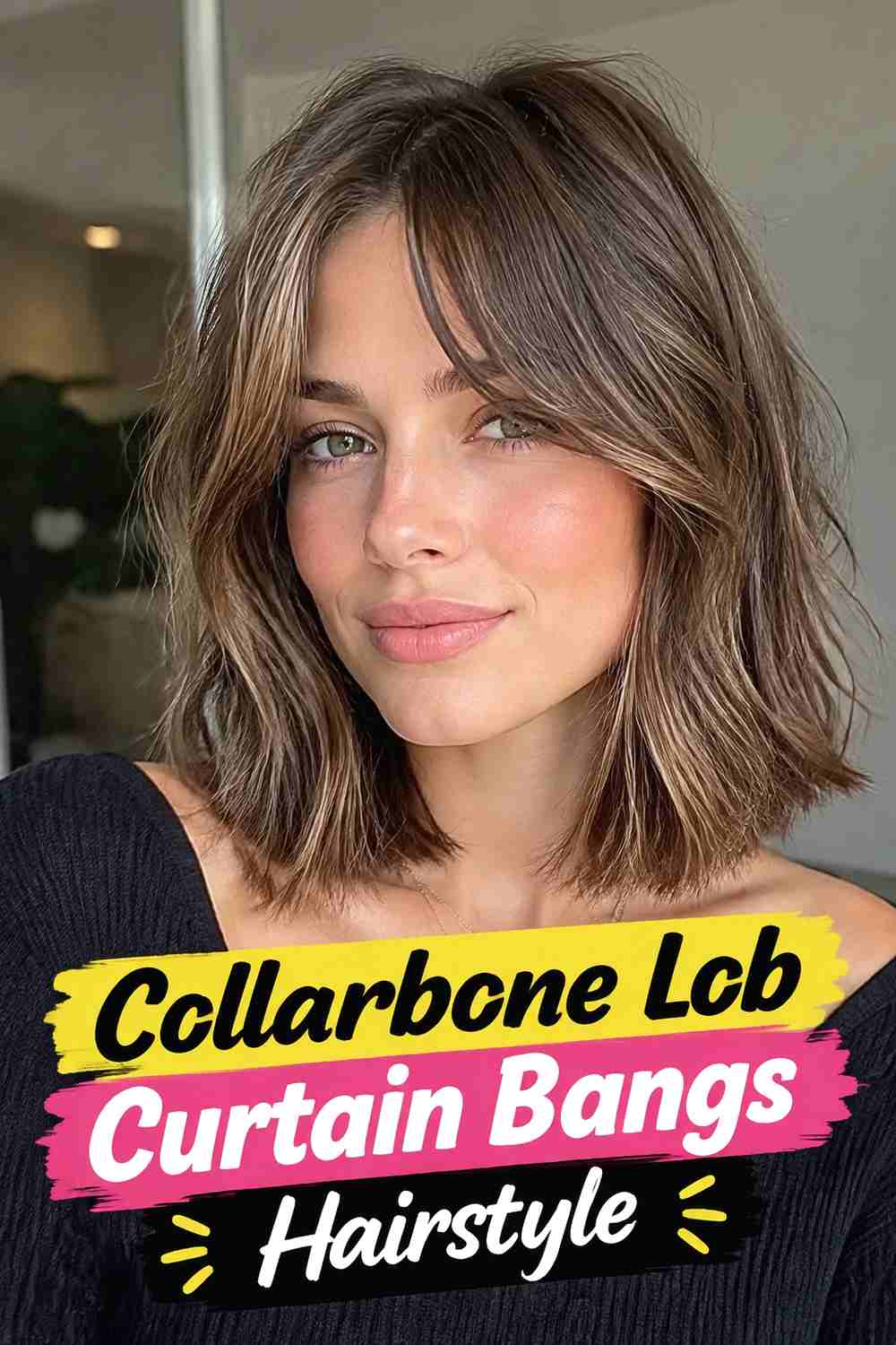 7. Collarbone Lob Curtain Bangs Hairstyle