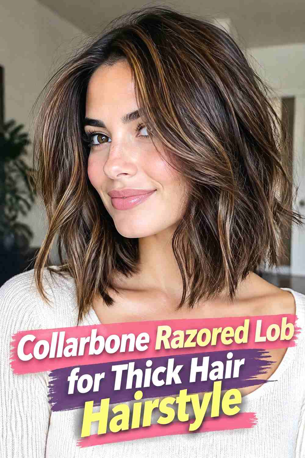 3. Collarbone Razored Lob For Thick Hair Hairstyle