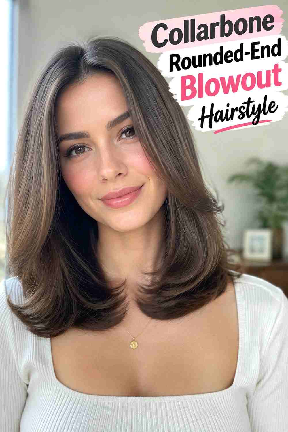8. Collarbone Rounded End Blowout Hairstyle