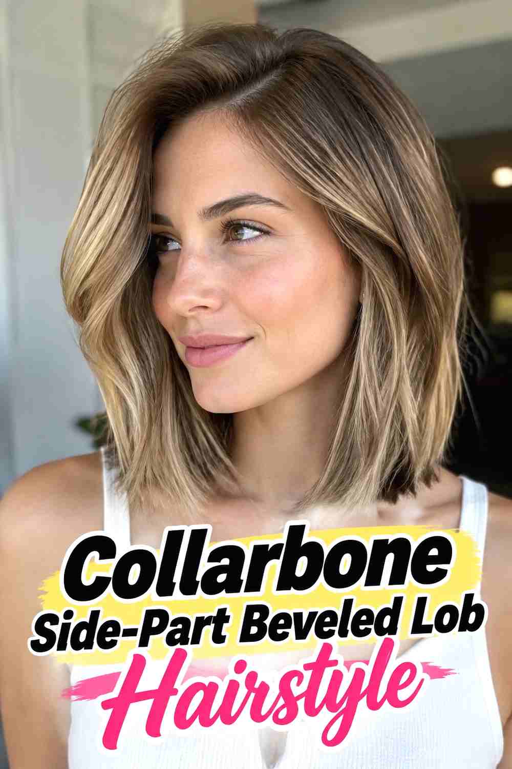 15. Collarbone Side Part Beveled Lob Hairstyle