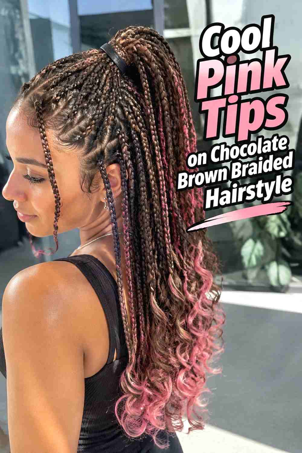 18. Cool Pink Tips On Chocolate Brown Braided Hairstyle