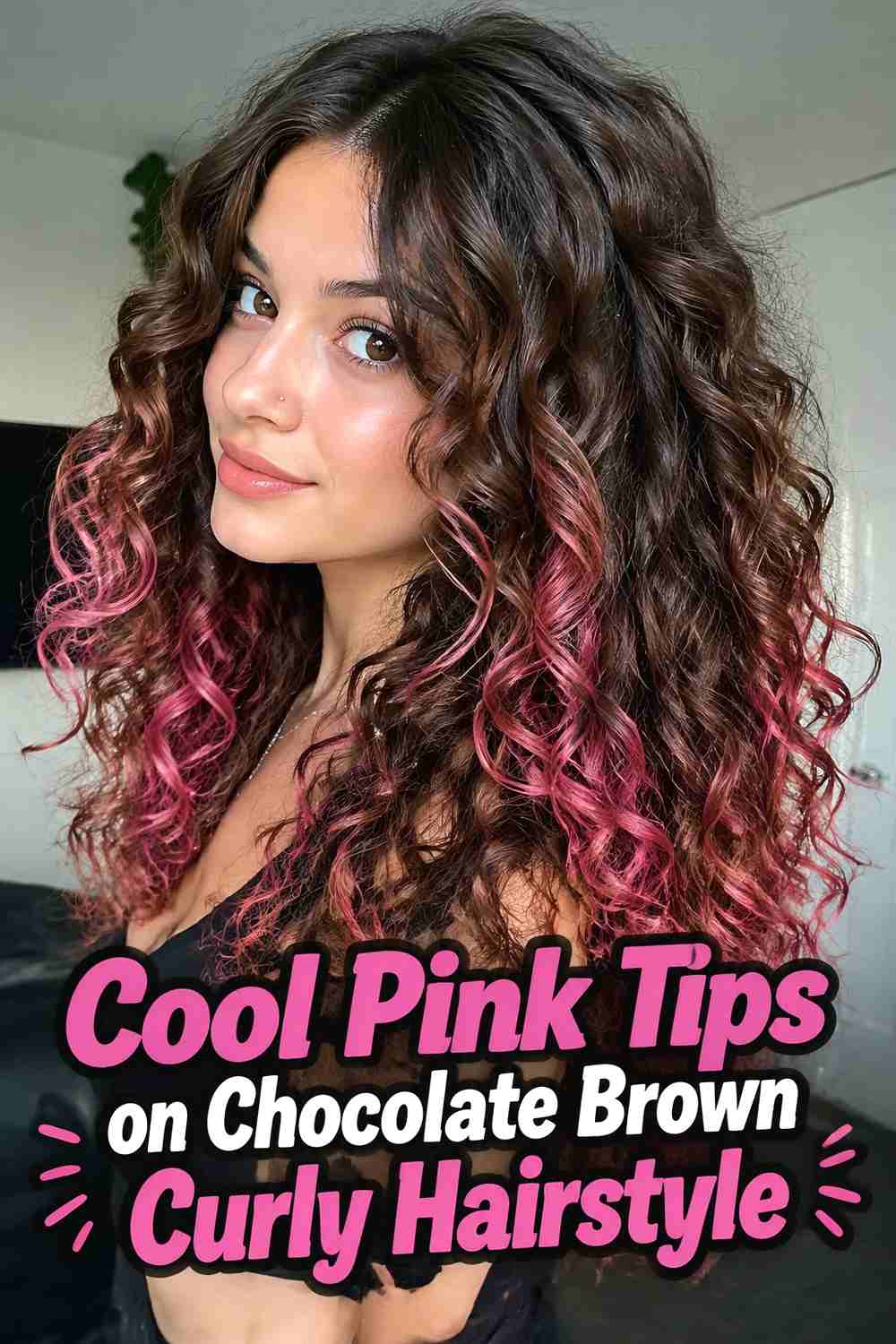 10. Cool Pink Tips On Chocolate Brown Curly Hairstyle