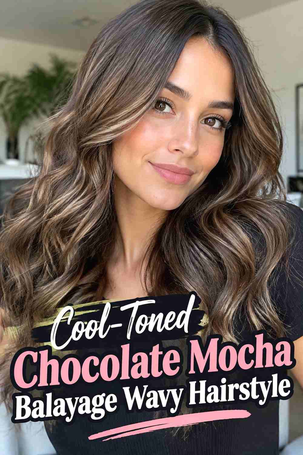 13. Cool Toned Chocolate Mocha Balayage Wavy Hairstyle