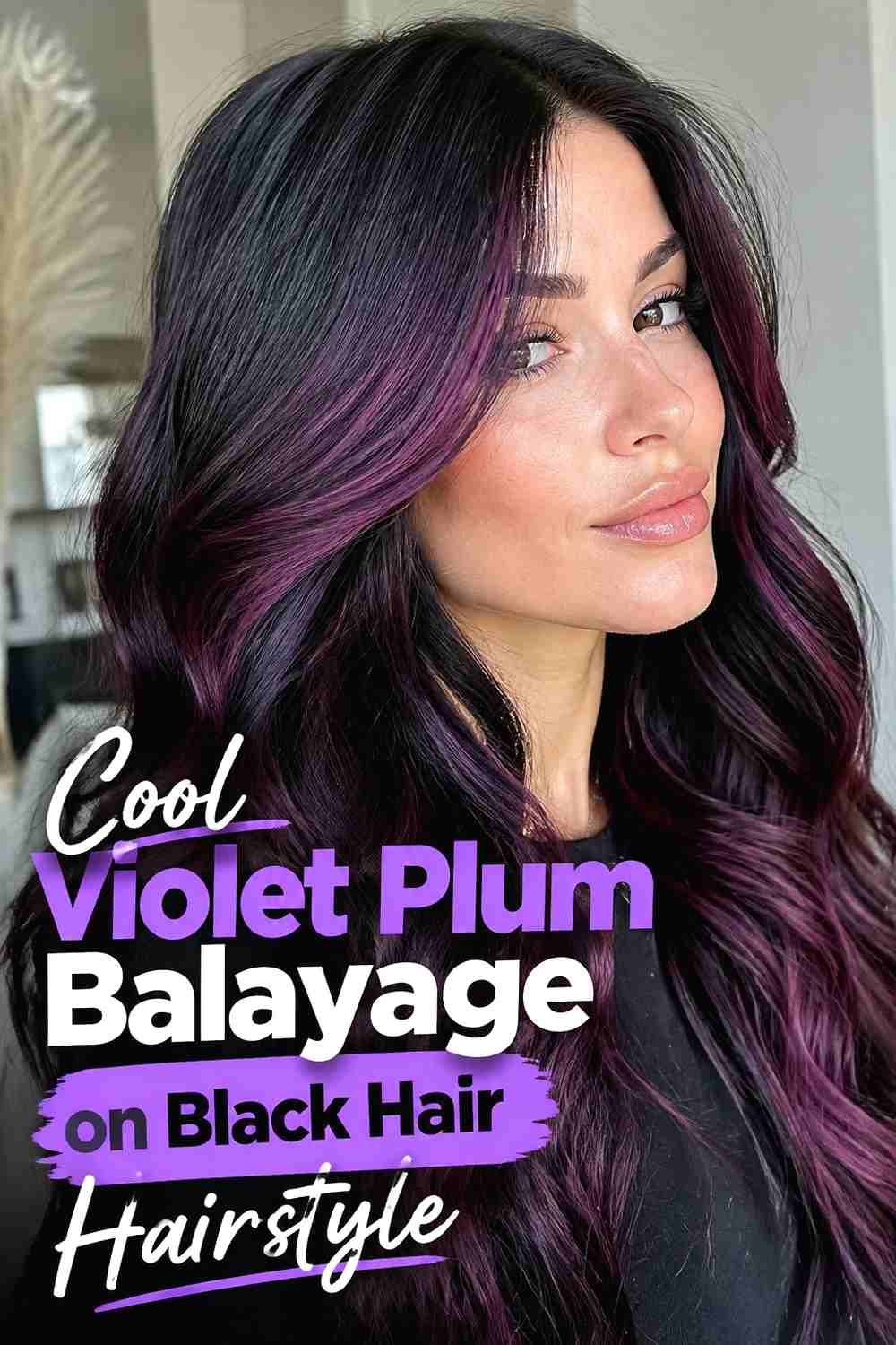 4. Cool Violet Plum Balayage On Black Hair Hairstyle