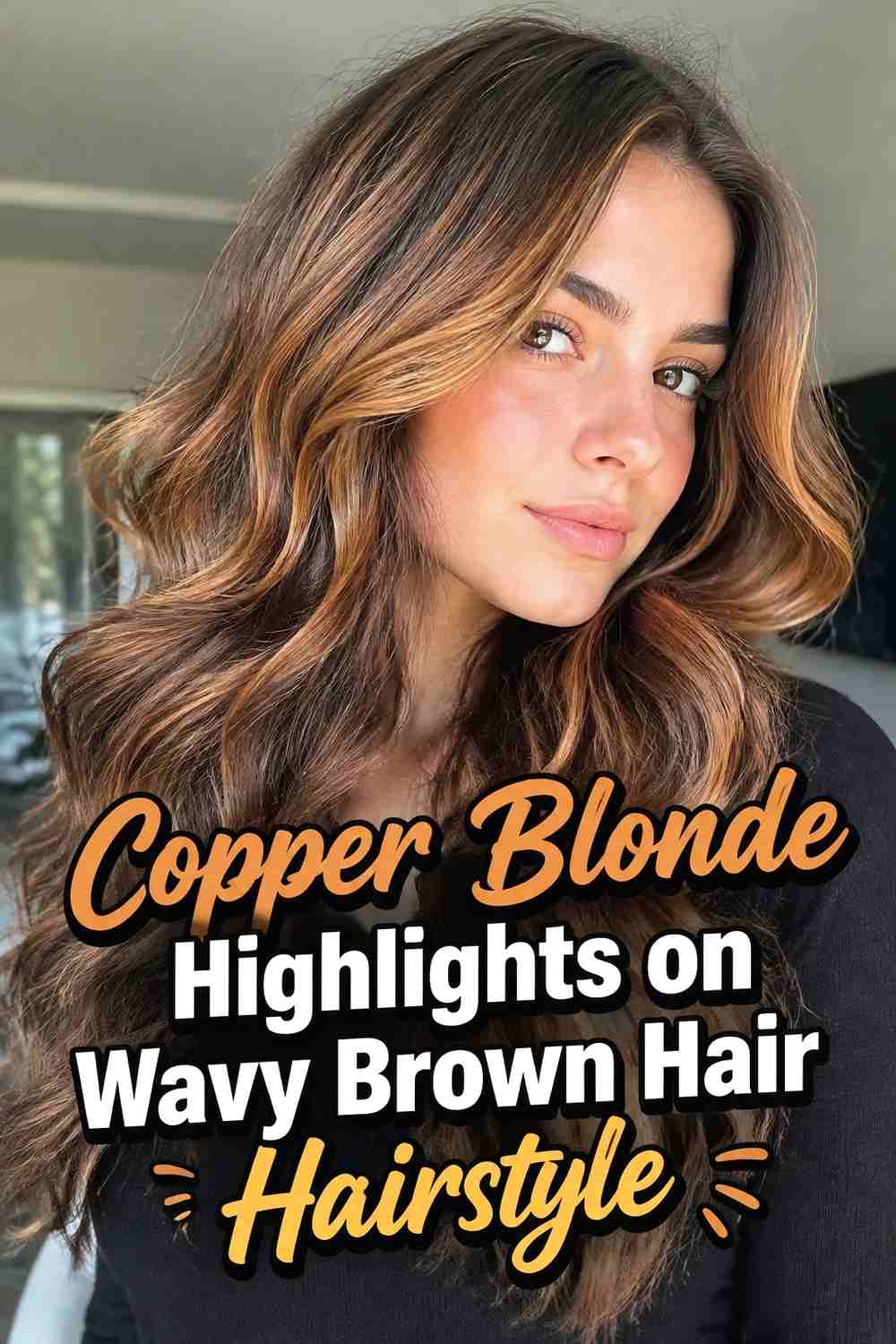 7. Copper Blonde Highlights On Wavy Brown Hair Hairstyle