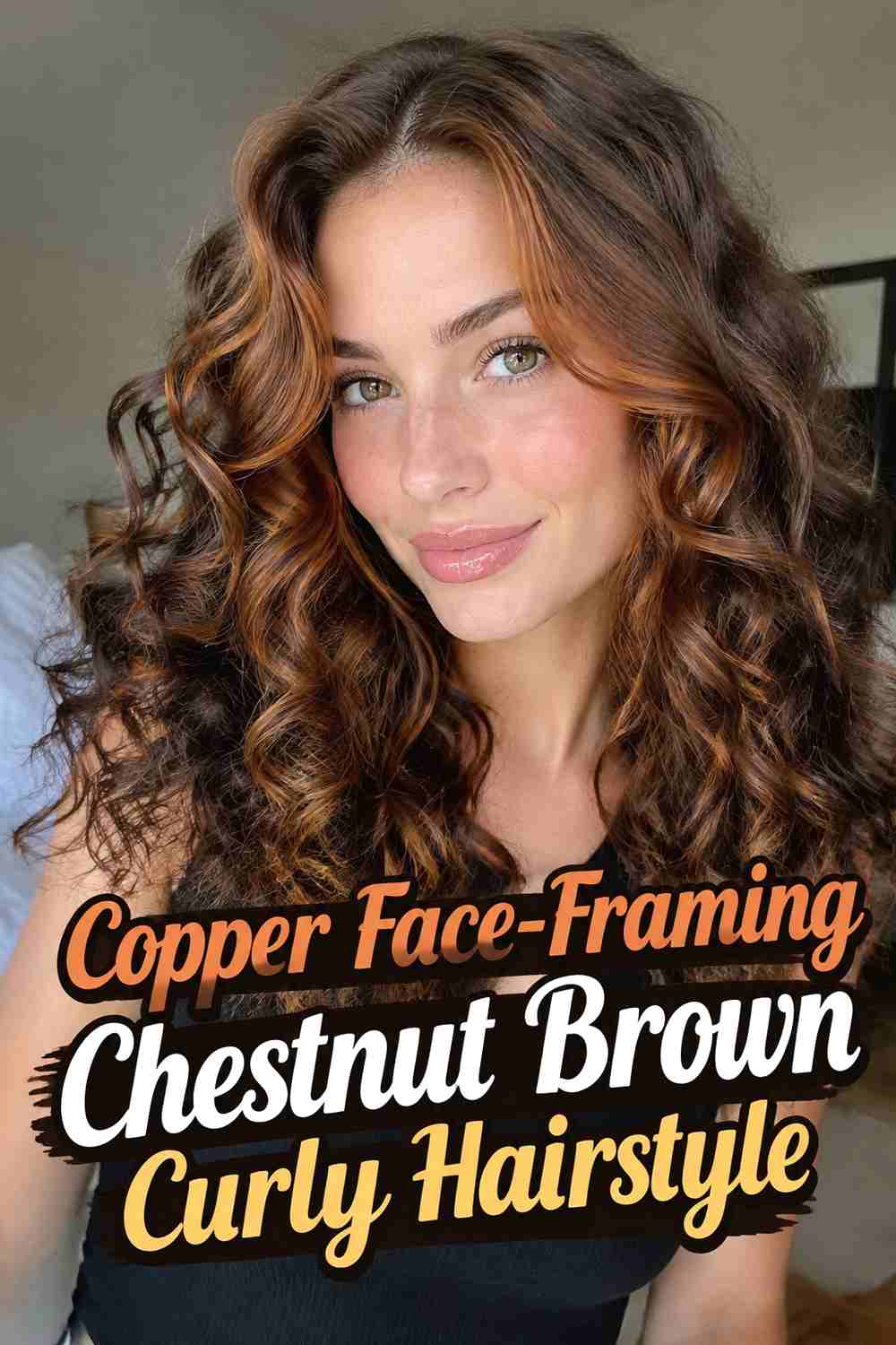 12. Copper Face Framing Chestnut Brown Curly Hairstyle