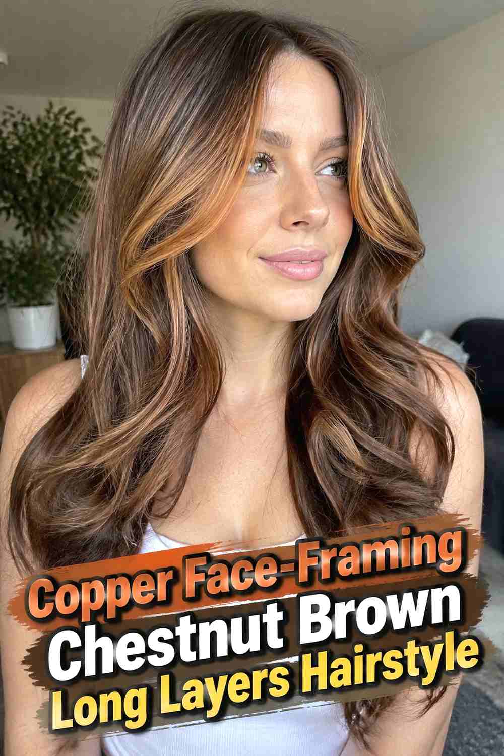 9. Copper Face Framing Chestnut Brown Long Layers Hairstyle