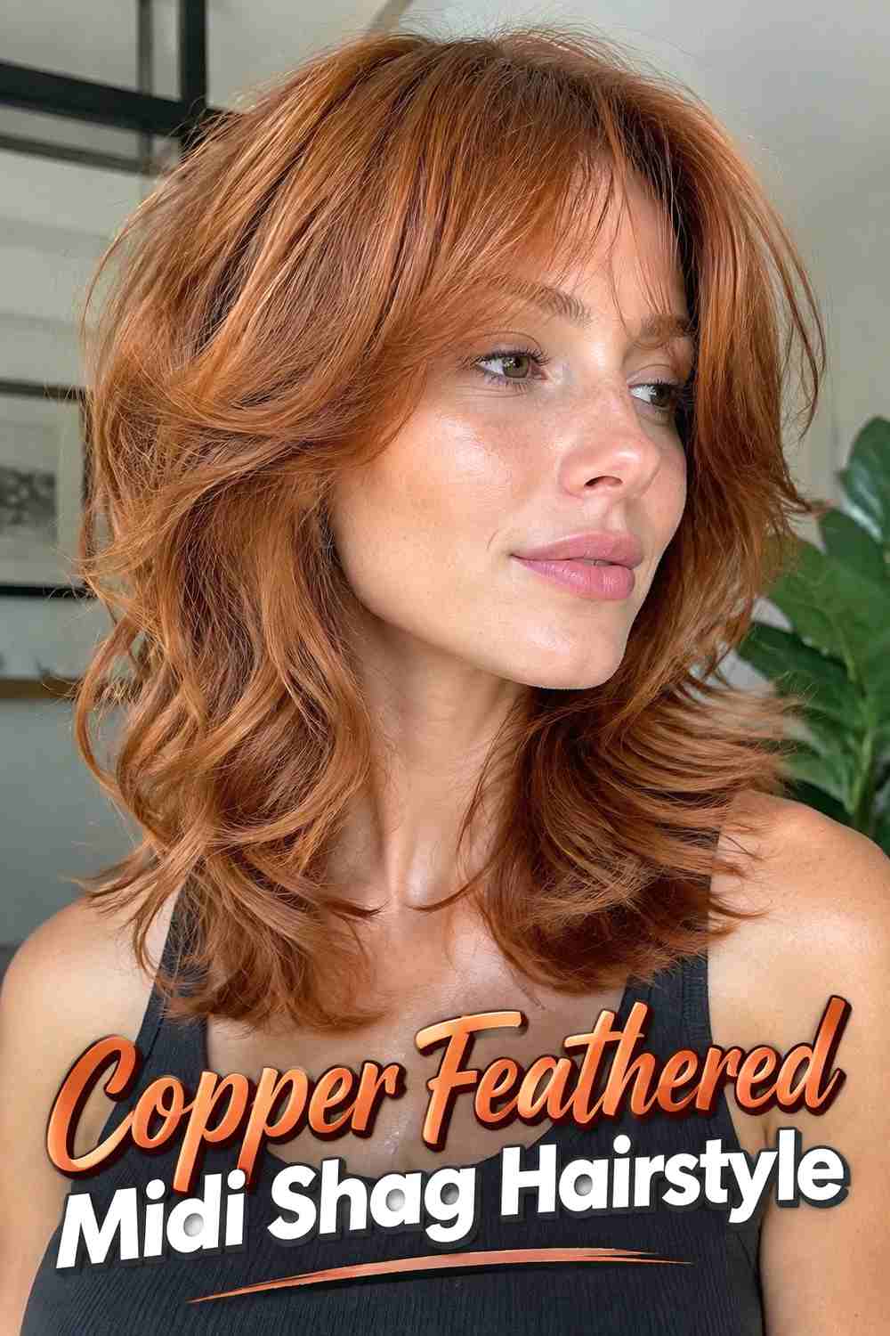 10. Copper Feathered Midi Shag Hairstyle