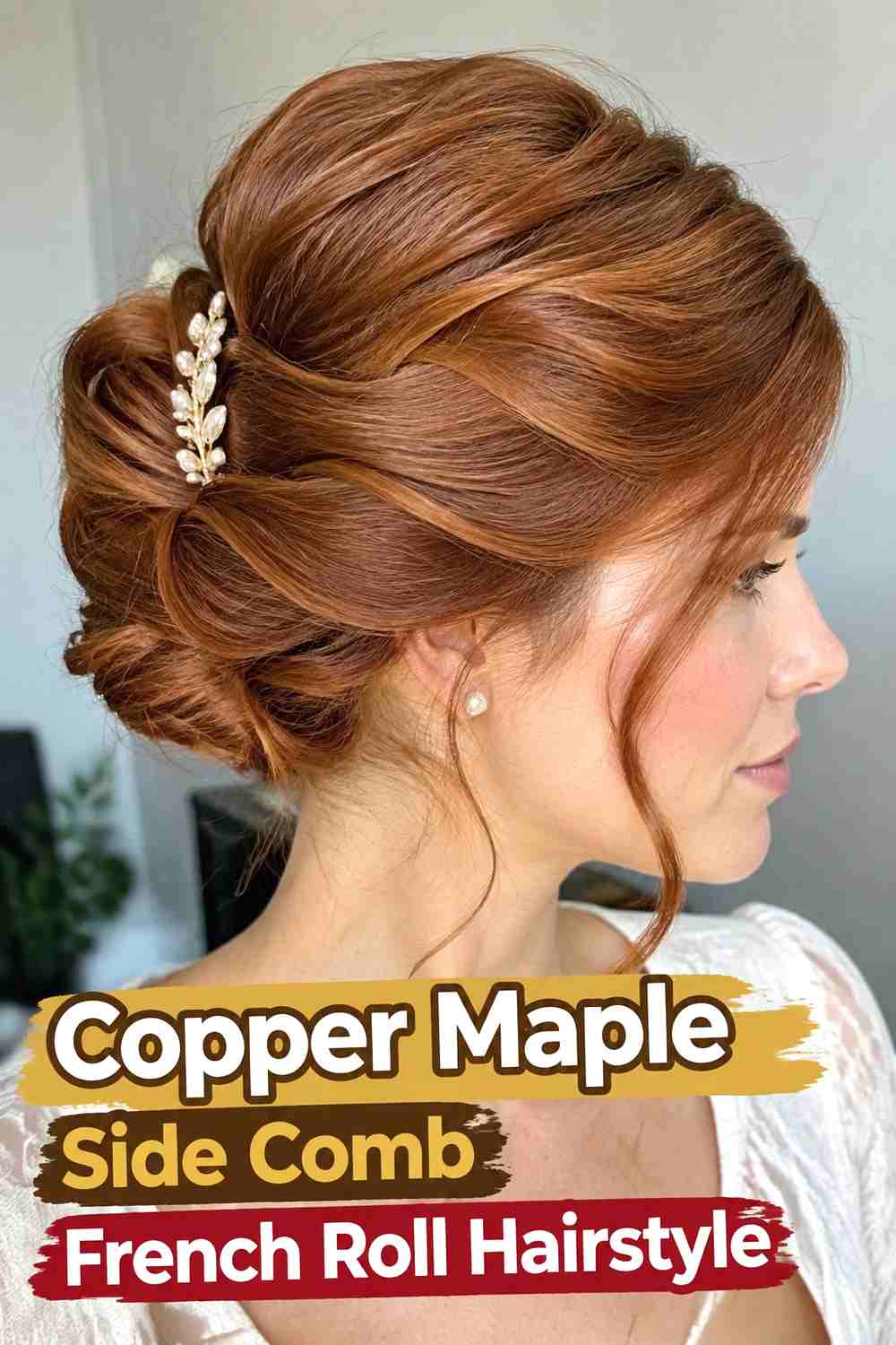 11. Copper Maple Side Comb French Roll Hairstyle